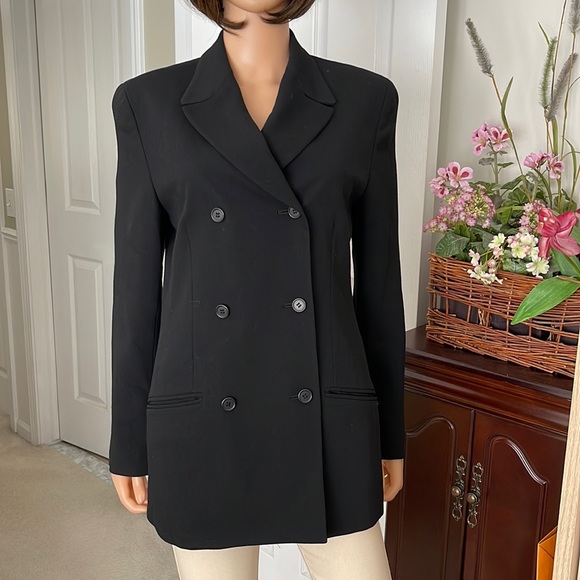 Vintage JMcLaughlin long black double breasted wool blazer - Picture 2 of 10